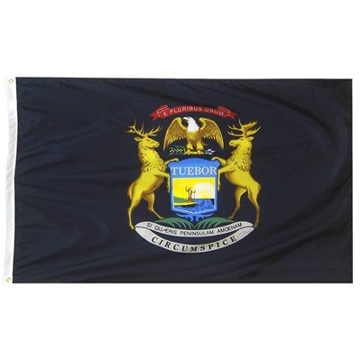 Michigan Polyester State Flag 5' x 8' with Header & Grommets | Heavy-Duty Outdoor/Indoor Flag