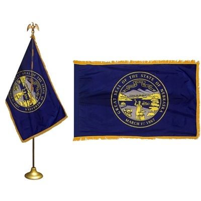 Nebraska Nylon State Flag 3' x 5' with Gold Fringe Parade Kit | Pole, Stand & Tassel