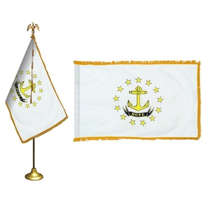 Rhode Island Nylon State Flag with Gold Fringe Parade Kit â€“ 3' x 5' | Official Parade Flag Set