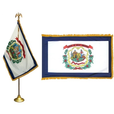 West Virginia State Flag Parade Kit 3' x 5' | Nylon with Fringe, Pole & Stand | Indoor/Outdoor Display Set