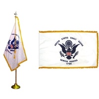 Coast Guard Parade Flag Kit â€“ Nylon with Gold Fringe, Pole, Stand & Topper 3' x 5'