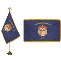 Merchant Marine Parade Flag Kit 3' x 5' | Nylon with Gold Fringe & Pole Set