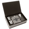 Stainless Steel Gray Leatherette Flask Gift Set | Custom Laser Engraving Available