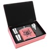 Stainless Steel Pink Leatherette Flask Gift Set | Custom Laser Engraving Available
