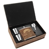 Stainless Steel Leatherette Flask Gift Set | Rustic/Gold | Custom Laser Engraving