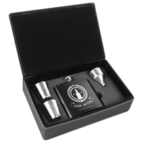 Black Stainless Steel Flask Gift Set w/ Leatherette Box | 6oz | Custom Laser Engraving Available