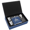 Stainless Steel Leatherette Flask Gift Set | Blue/Silver | Custom Engraving Available