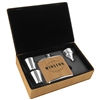 Stainless Steel Leatherette Flask Gift Set | Bamboo | Custom Engraving Available