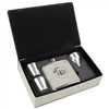 Stainless Steel Leatherette Flask Gift Set | White | Custom Laser Engraving Available