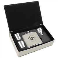 Stainless Steel Leatherette Flask Gift Set | White | Custom Laser Engraving Available