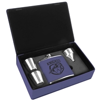 Stainless Steel Leatherette Flask Gift Set | Purple | Custom Laser Engraving Available