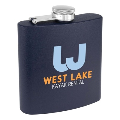 Matte Navy Blue Stainless Steel Flask | Custom 6oz Flask with UV Printing or Engraving