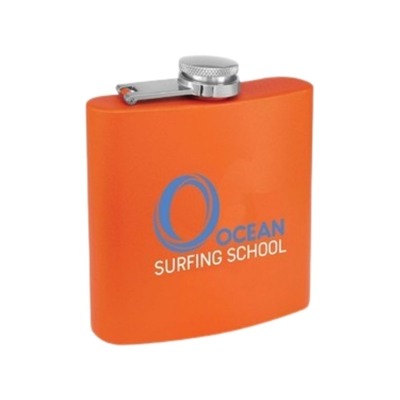 Matte Orange Powder Coated Stainless Steel Flask | 6oz | Custom Engraving & UV Printing