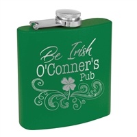 Matte Green Powder Coated Stainless Steel Flask | 6oz | Custom Laser Engraving