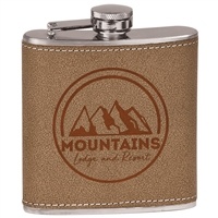 Leather Stainless Steel Flask | 6oz | Personalized Engraving | UV Printing