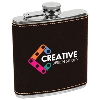 Leatherette Stainless Steel Flask | Black/Gold | Custom Engraved Promotional Gift