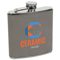 Leatherette Stainless Steel Flask | Gray | Custom Engraved Promotional Gift