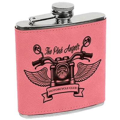 Leatherette Stainless Steel Flask | Pink | Custom Engraved Flask for Gifts & Promotions