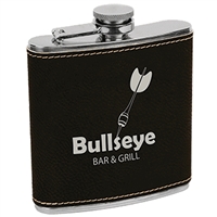 Personalized Black/Silver Leatherette Stainless Steel Flask - 6oz