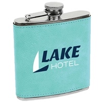 Leatherette Stainless Steel Flask | Teal | Custom Engraved Promotional Gift