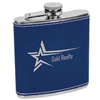 Personalized Leatherette Stainless Steel Flask | Blue/Silver 6oz Custom Flask