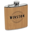 Leatherette Stainless Steel Flask | Bamboo | Custom Engraved Promotional Gift
