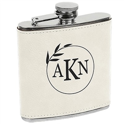 Leatherette Stainless Steel Flask | White | Custom Engraved Promotional Gift