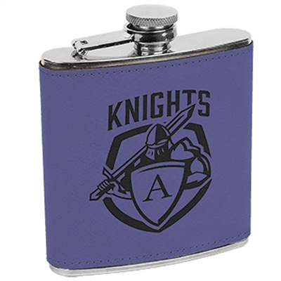 Leatherette Stainless Steel Flask | Purple | Custom Engraved Promotional Gift
