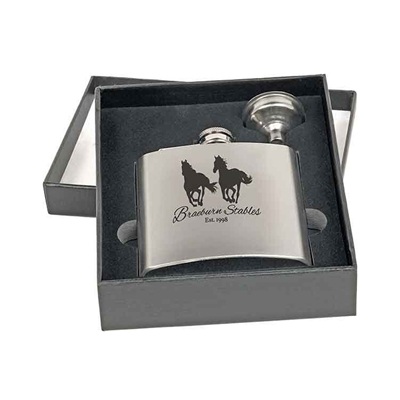 Stainless Steel 6oz Flask Gift Set | Laser Engraved | Custom Engraved Flask Set