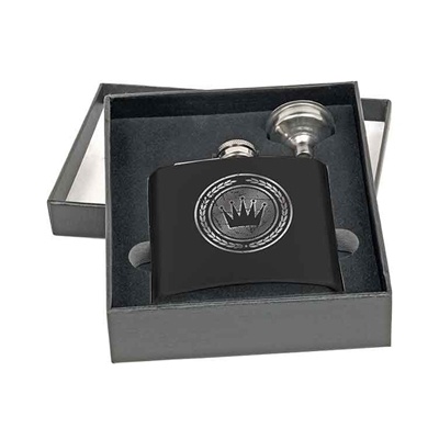 Laser Engraved Black Stainless Steel Flask Gift Set | 6oz | Custom Engraving Available