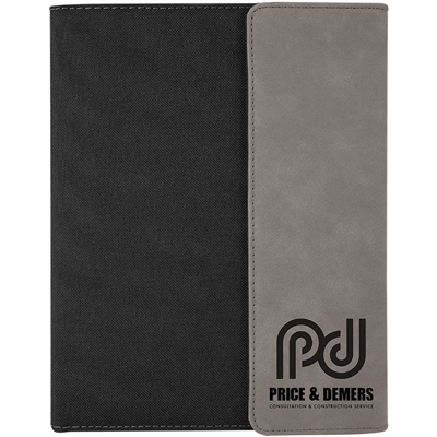 Gray Leatherette & Black Canvas Padfolio | Laser Engraved Corporate Gift