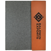 Rawhide Leatherette & Gray Canvas Padfolio | Custom Engraved Corporate Gift