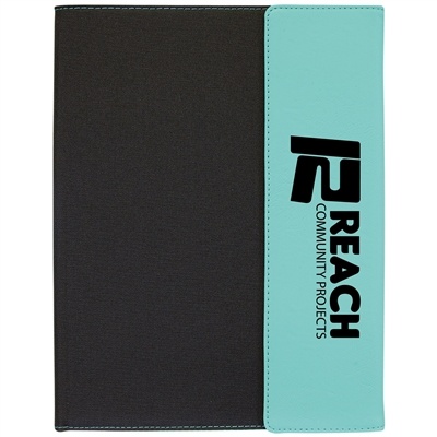 Teal Leatherette & Black Canvas Padfolio | Custom Engraved Corporate Gift for Executives