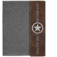 Rustic/Silver Leatherette & Gray Canvas Padfolio | Premium Engraved Corporate Gift