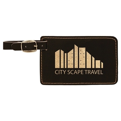 Black | Gold Leatherette Luggage Tag | Custom Laser Engraved | UV Printed
