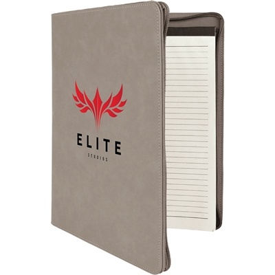 Leatherette Gray Zipper Padfolio | Executive Promotional Padfolio
