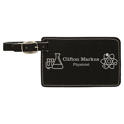 Black | Silver Leatherette Luggage Tag | Custom Laser Engraved | UV Printed