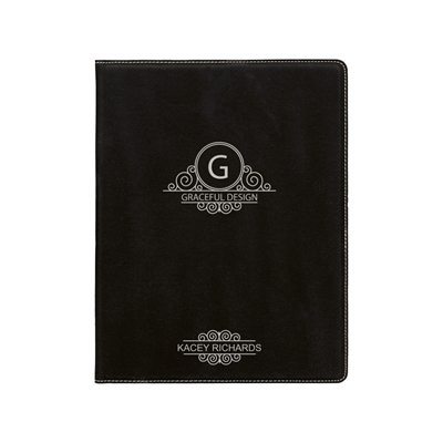 Black/Silver Leatherette Padfolio | Custom Engraved Corporate Gift