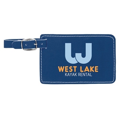 Blue | Silver Leatherette Luggage Tag | Custom Laser Engraved | UV Printed