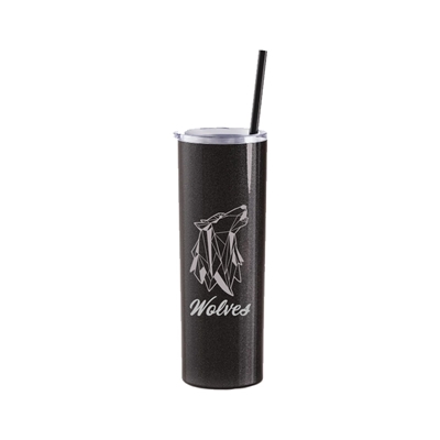 Maars 20 Oz. Glitter Black Skinny Steel Tumbler | Custom Laser Engraved | Insulated Travel Mug with Straw