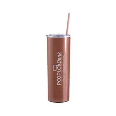 Maars 20 Oz. Glitter Rosegold Skinny Steel Tumbler | Custom Laser Engraved | Insulated Travel Mug with Straw