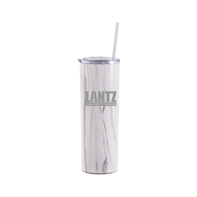 Maars 20 Oz. Gray Marble Skinny Steel Tumbler | Custom Laser Engraved | Insulated Travel Mug with Straw