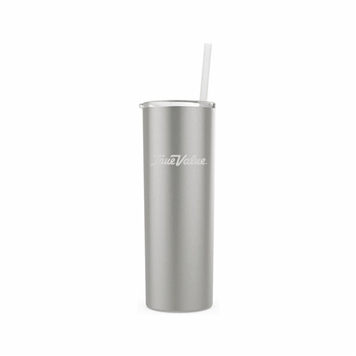 Maars 20 Oz. Silver Skinny Steel Tumbler | Custom Laser Engraved | Insulated Travel Mug with Straw