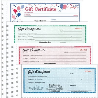 Personalized Spiral Bound Gift Certificates