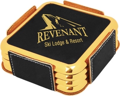Black w/ Gold Edge Square Coasters Set of 4