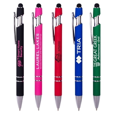 Alex Click Action Pen with Stylus | Satin Plastic & Stylish Chrome Accents