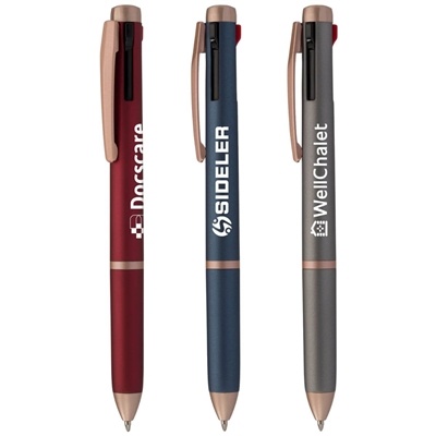 Trio Rose Gold Multi-Ink Pen | Custom Pen with Rose Gold Accent for Branding