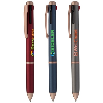 Custom Trio Rose Gold Pen | Stylish Multi-Ink Promotional Pen & Full-Color Custom