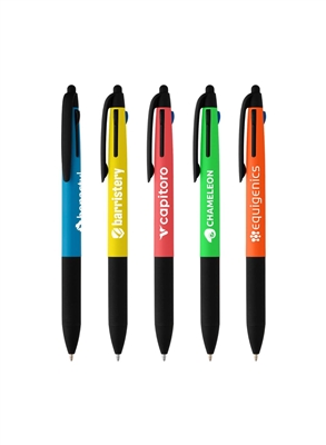 Malta Recycled Plastic 3-in-1 Stylus Neon Grip Multi-Ink Pen â€“ Pad Print | Eco-Friendly Promotional Pen