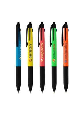 Malta Recycled Plastic 3-in-1 Stylus Neon Grip Multi-Ink Pen â€“ Full Color Ink Jet | Eco-Friendly Promotional Pen